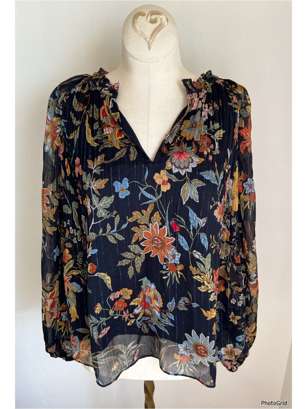 Current Air Navy Floral Blouse Small